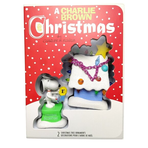 Hallmark Charlie Brown Christmas Tree Snoopy and Dog House Ornaments Set - Picture 1 of 4
